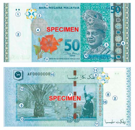 Billete de 50 ringgit malayos RM50