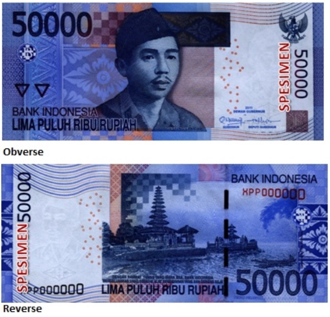 Billete de 50 000 rupias indonesias